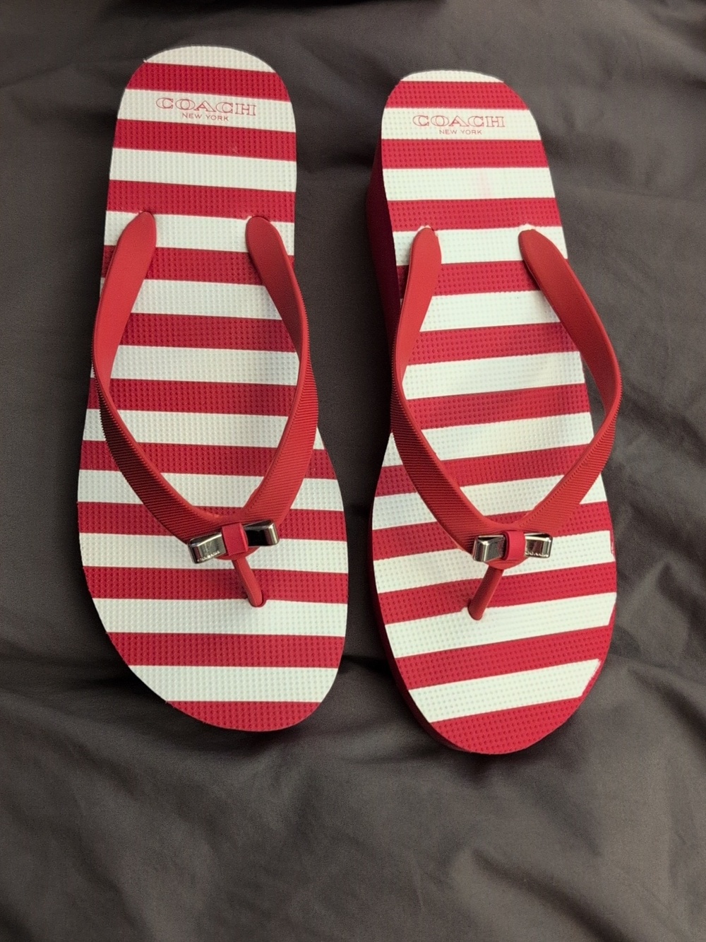 Coach Pop Pink and White Platform Flip Flops Size 10 - Picture 2 of 12